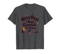 Hocus Pocus Necesito Chocolate para concentrarme Camiseta, Hombre, Jaspeado Oscuro, L