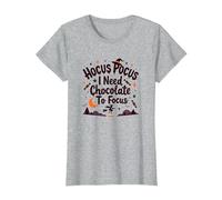 Hocus Pocus Necesito Chocolate para concentrarme Camiseta, Mujer, Gris Jaspeado, L