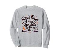 Hocus Pocus Necesito Chocolate para concentrarme Sudadera, Unisex para Adultos, Gris Jaspeado, L