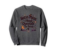 Hocus Pocus Necesito Chocolate para concentrarme Sudadera, Unisex para Adultos, Jaspeado Oscuro, L