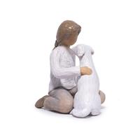 Hodao Art Original - Figura de niña con perro, escultura de resina pintada a mano hecha a mano, estatua de decoración del hogar para estante de sala de estar, regalo significativo para los amantes de