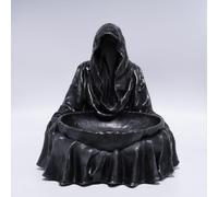 Hodao Figura de fantasma negro con capucha sentada, decoración gótica de resina de Halloween, estatua espeluznante para el hogar