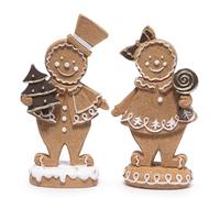 Hodao Figuras de pareja de pan de jengibre, decoraciones de resina de Navidad para decoración del hogar interior, bonitos adornos de hombre y mujer de jengibre, figuras navideñas para sala de estar