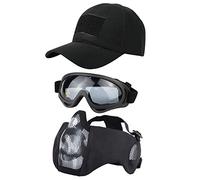 Hodeacc Juego de 3 máscaras tácticas de Airsoft para béisbol,máscara de Malla de Media Cara Ajustable con protección para los oídos,Gafas Anti UV,Gafas de Airsoft para Aire Libre
