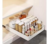 Hodeffior Organizador de gabinete extraíble fijo con película adhesiva Na-no, canasta expandible para despensa, cajón deslizante, 35 x 43 x 7 cm, color blanco