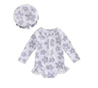 HodJIU Bañador Bebé Niña Anti-UV Traje de Natación de Manga Larga Traje de Baño Piscina Recién Nacido con Sombrero, morado claro, 12 meses