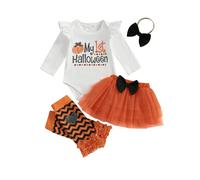 HodJIU - Disfraz de Halloween para bebé, niña, diseño de calabaza, falda y polainas y diadema, 4 unidades, Orange My First Halloween, 9-12 Meses