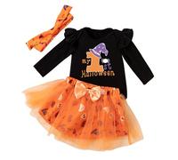 HodJIU - Disfraz de Halloween para bebé y niña, para disfraz de Halloween, 3 piezas de pelele + tutu falda + diadema de disfraz, Negro , 12-18 Meses