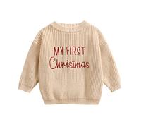 HodJIU Jersey de punto para bebés, niños y niñas, de manga larga, para Navidad, mi primer conjunto navideño de invierno, caqui, 6-9 meses