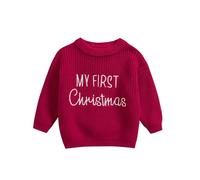 HodJIU Jersey de punto para bebés, niños y niñas, de manga larga, para Navidad, mi primer conjunto navideño de invierno, rosso, 6-9 meses