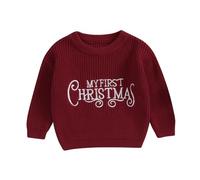 HodJIU Jersey de punto para bebés, niños y niñas, de manga larga, para Navidad, mi primer conjunto navideño de invierno, B-rojo, 0-3 meses