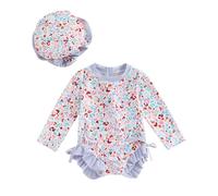 HodJIU - Traje de baño para bebé y niña, antirrayos UV, traje de baño de manga larga, con sombrero, morado, 18-24 Meses