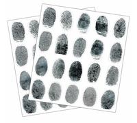 Hodmopli 200 calcomanías realistas de huellas dactilares para decoración de escena del crimen, negro/blanco, papel, rectangular, interior, estilo forense, tema de crimen, etiquetas multiusos