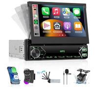 Hodozzy 1 DIN Radio de Coche CarPlay Inalámbrico y Android Auto, Pantalla Táctil Plegable 7 Pulgadas Bluetooth 1 DIN con SWC Mirror Link FM Radio USB-C EQ Color Retroiluminación Ajuste Cámara