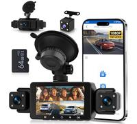 Hodozzy 1080P Cámara de Salpicadero Delantera y Trasera de 360° con 4 Cámaras con 5GHz WiFi, Visión Nocturna IR, Ayuda Inversa, Grabación en Bucle, Sensor G，Control del Ejercicio