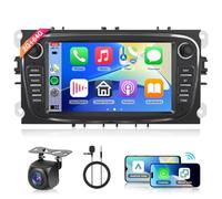 Hodozzy 2G+64G Android Radio de Coche para Ford Focus II S-MAX Mondeo Galaxy Il C-MAX Kuga,Carplay Pantalla Táctil de 7 Pulgadas GPS Android Auto,Radio 2 DIN Bluetooth,WiFi, FM/Am/RDS Radio,Cámara