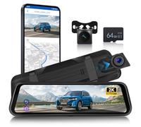 Hodozzy 2K WiFi Espejo Retrovisor Cámara, 9,66 Pulgadas Pantalla Táctil IPS Espejo Retrovisor con Visión Nocturna Color, Grabación en Bucle, Sensor G, App, BSD LCA, Mirror Dash CAM con Tarjeta TF 64G