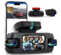 Hodozzy 4K Cámara de Salpicadero Delantera y Trasera de 360° con 4 Cámaras con 5GHz WiFi, Visión Nocturna IR, Ayuda Inversa, Grabación en Bucle, Sensor G，Control de la App,Posicionamiento GPS DASHCAM