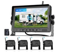 Hodozzy Digital Inalámbrica Cámara Visión Trasera Kit Monitor 4 Cámaras Pantalla Dividida 7 Pulgadas Grabación Vídeo Impermeable Visión Nocturna Cámara Marcha Atras para Coche Camion Tractor Remolque