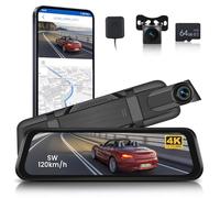 Hodozzy Espejo Retrovisor Cámara 9,66 Pulgadas, 4K Delantera y 1080P Trasera con Lente Ajustable, Visión Nocturna Color, WiFi Mirror Dash Cam con GPS, ADAS BSD LCA, Grabación en Bucle, Tarjeta TF 64GB
