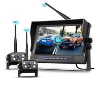 Hodozzy Kit Cámara Marcha Atras Inalámbrica Digital Monitor IPS 9 Pulgadas, AHD 2 Cámaras Vigilancia de Ángulos Muertos, Camara Trasera Visión Nocturna Impermeable, Grabación en Bucle Camiones 12-24V