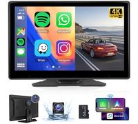 Hodozzy Pantalla Coche Portátil Radio Dash CAM 4K con Carplay Android Auto Inalámbrico, 10,1 Pulgadas IPS Pantalla Táctil Bluetooth Display Frontal y Trasera Cámara Grabación en Bucle FM/AUX/TF
