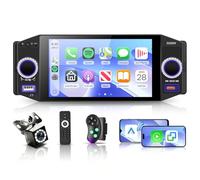 Hodozzy Radio 1 DIN con Pantalla CarPlay, Android Auto y AirPlay Inalámbrico, Pantalla Táctil 5 Pulgadas, Am FM y RDS Radio Coche con Bluetooth, Reproductor MP5 1 DIN, Type-C, USB, Cámara Trasera