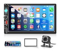 Hodozzy Radio Coche 2 DIN con Bluetooth, 7 Pulgadas Pantalla Táctil Reproductor MP5 con Mirrorlink, Radio FM, Compartir Vídeo, EQ, USB/Tipo C/AUX, Control del Volante y Botón de 7 Colores + Cámara