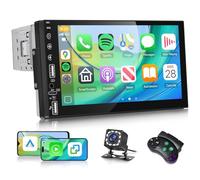 Hodozzy Radio de Coche 1 DIN con Inalámbrico Carplay Android Auto, Pantalla Táctil de 7 Pulgadas Radio 1 DIN con Bluetooth, Reproducción de Vídeo en Línea, Radio FM, EQ, USB/Tipo C, MirrorLink+Cámara