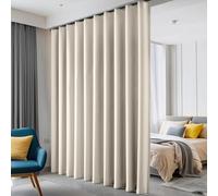 hoeflife - Cortinas separadoras, opacas, hasta el suelo, antirruido, con ganchos, para montaje en techo con barra de cortina, para separación de espacios (beis, 381 cm an. x 244 cm al.)
