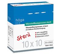 Höga Apósitos estériles de tela no tejida, 10 cm x 10 cm, 4 capas para el cuidado externo de heridas, muy absorbentes, hipoalergénicos, especialmente suaves, 25 x 2 unidades, 30 g/m², tamaño pequeño,