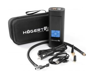 HÖGERT Technik Bomba de aire eléctrica con batería portátil 145PSI 3 en 1, mini compresor con banco de energía y luz LED, compresor de aire móvil, bomba de bicicleta, colchón, cargador USB-C