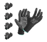 Högert Technik JAGST guantes con recubrimiento de poliuretano, negro, talla 9, 12 pares/paquete, resistentes a la abrasión y flexibles, ideales para trabajos de montaje de precisión