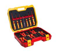 HÖGERT TECHNIK Juego de 12 herramientas para electricistas: destornillador manual aislado de 1000V, destornilladores planos y de estrella, comprobador de tensión, maletín de plástico para herramientas