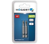 HÖGERT TECHNIK Juego de 2 puntas de destornillador PZ1 de 50 mm, acero S2, HRC 58 - 60, vástago hexagonal de 1/4 pulgadas, DIN 3126, puntas de cruz de precisión para taller, eléctrico y montaje
