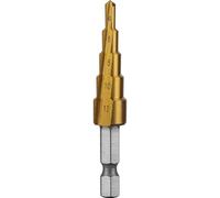 Högert Technik Juego de brocas escalonadas HSS, 4-12 mm, 4-20 mm, 4-32 mm, revestimiento de titanio, HEX 1/4", broca cónica para metal, madera y plástico, broca cónica