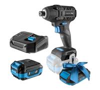 HÖGERT TECHNIK Juego de destornilladores de impacto inalámbricos, 18 V, 200 Nm, par de torsión, batería de 4,0 Ah, cargador de 4 A, maletín, motor sin escobillas, iluminación LED, protección contra