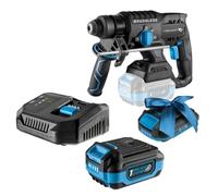 HÖGERT TECHNIK Juego de martillo perforador inalámbrico sin escobillas, 18 V, 2,0 J, función de cincel, batería de 4,0 Ah, cargador de 4 A, engranaje metálico, LED, para hormigón y metal + batería