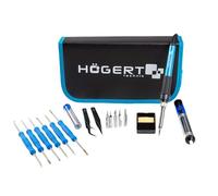 HÖGERT TECHNIK - Kit de soldadura 60W con soldador, accesorios para estación de soldadura, control de temperatura 200-450°C, pinzas ESD, desoldador de succión, puntas y estaño en estuche de PU