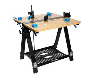 HÖGERT TECHNIK Mesa de Taller Plegable de 700 x 650 x 915 mm con Placa de bambú, 5 Posiciones de Ajuste de Altura, Capacidad de Carga de 450 kg, Agujeros, Conectores y Abrazaderas de sujeción