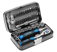Högert Technik - Pequeño Juego de Herramientas, Caja de Herramientas, Maletin Herramientas, Juego de Llaves de Vaso y Equipamiento 1/4, Mecanismo de Trinquete con 72 Dientes - HT1R462, 38 Piezas