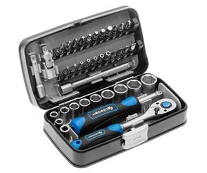 Högert Technik - Pequeño Juego de Herramientas, Caja de Herramientas, Maletin Herramientas, Juego de Llaves de Vaso y Equipamiento 1/4, Mecanismo de Trinquete con 72 Dientes - HT1R462, 38 Piezas