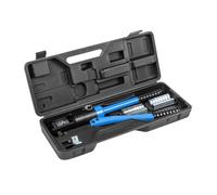 HÖGERT TECHNIK Prensa de cables hidráulica 16-300 mm², fuerza de sujeción de 10 toneladas, juego de crimpado (11 tamaños), para cables de cobre y aluminio, cabezal giratorio, maletín