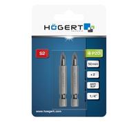 HÖGERT TECHNIK Puntas de destornillador PZ0 de 50 mm, 2 unidades, acero S2, sistema antideslizante, HRC 58-61, vástago hexagonal de 1/4 pulgadas, DIN 3126, puntas de precisión Pozidriv para taller y