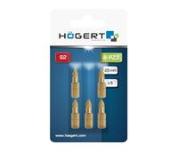 HÖGERT TECHNIK Puntas de destornillador PZ2 de 25 mm, 5 unidades, acero S2, revestimiento de TiN, perfil delgado, antideslizante, vástago hexagonal de 1/4 pulgadas, DIN 3126, para destornillador de