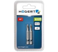 HÖGERT TECHNIK Puntas de destornillador PZ2 de 50 mm, 5 unidades, acero S2, HRC 58-60, vástago hexagonal de 1/4 pulgadas, DIN 3126, puntas Phillips duraderas para taller y montaje