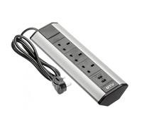 HÖGERT TECHNIK Regleta esquinera - 3 enchufes de Reino Unido + 2 x USB (5 V/2,1 A) - Aluminio - 3600 W - Cable de 1,5 m - Montaje en Muebles - Plata - para Cocina, Oficina, Taller