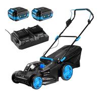 HÖGERT TECHNIK - Set cortacésped con batería 43 cm 2x18V, cortacésped eléctrico sin escobillas con 2X baterías de 4,0 Ah, Cargador Duo y recogedor de Hierba, Set Completo inalámbrico para jardín