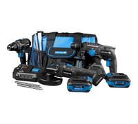 HÖGERT TECHNIK Set de Herramientas de Batería 18V BL CONSTRUCTION - Atornillador Brushless 80 Nm, Martillo Perforador, Amoladora Angular 125 mm, 2x Batería 4 Ah, Cargador 4 A