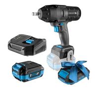 Högert Technik Set de llave de impacto sin escobillas 18V, 600 Nm de par, batería 4,0 Ah, cargador 4A, maletín, motor sin escobillas, iluminación LED, para talleres + PROMO batería 2,0 Ah